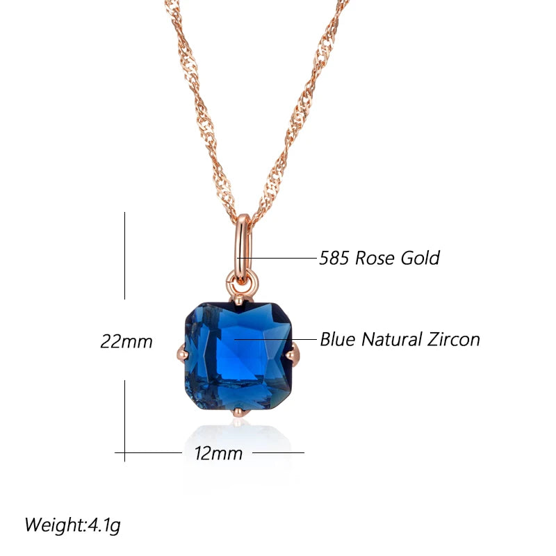 Luxury Square Blue Natural Pendant Necklace