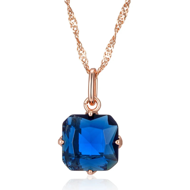 Luxury Square Blue Natural Pendant Necklace