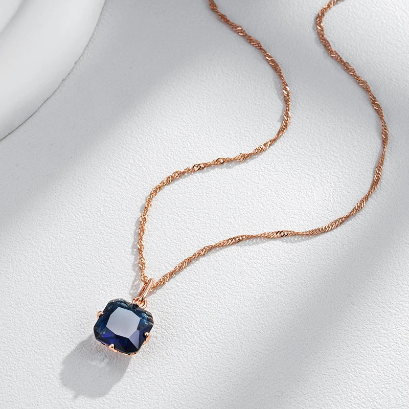 Luxury Square Blue Natural Pendant Necklace