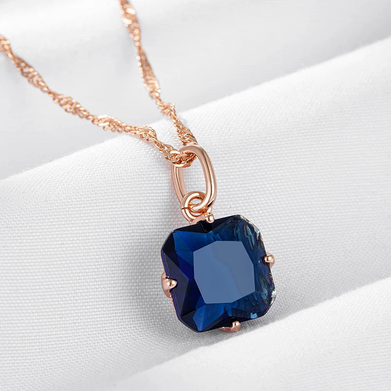Luxury Square Blue Natural Pendant Necklace